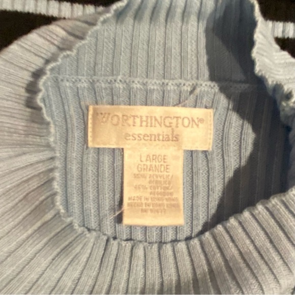 Worthington Essentials size L  blue and navy stripe short sleeve sweater - Picture 5 of 5